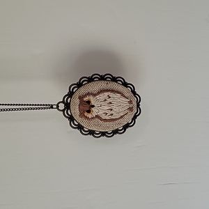 Handmade Cottagecore Embroidered Owl Necklace